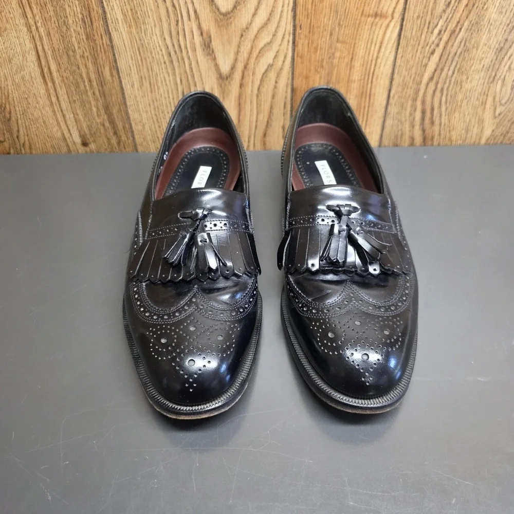 Florsheim Shoes Men 8.5 D Black Leather Tassel Wingtip Dress Loafers Slip On